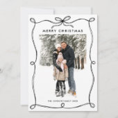 Minimalist Christmas Boho Black Bow Ribbon 2 Photo シーズンカード (正面)