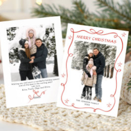 Minimalist Christmas Boho Red Bow Ribbon 2 Photo シーズンカード