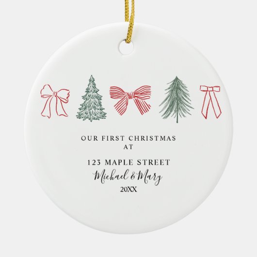 Minimalist Christmas Bow & Tree First Christmas Ho セラミックオーナメント (正面)