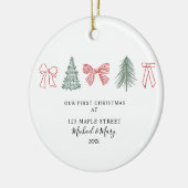 Minimalist Christmas Bow & Tree First Christmas Ho セラミックオーナメント (左)