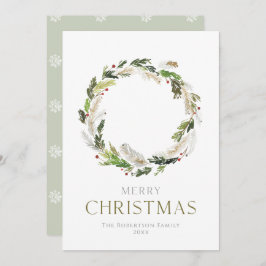 Minimalist Christmas Card with Greenery Wreath シーズンカード
