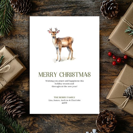 Minimalist Christmas Deer Neutral Script Holiday シーズンカード