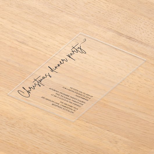 Minimalist Christmas Dinner Party Modern アクリル招待状 (レイダウン)