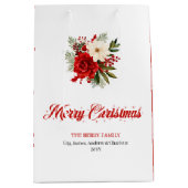 Minimalist Christmas Flowers Custom Name Gift Bag ミディアムペーパーバッグ (正面)