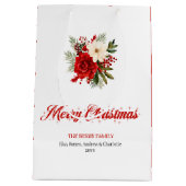 Minimalist Christmas Flowers Custom Name Gift Bag ミディアムペーパーバッグ (裏面)