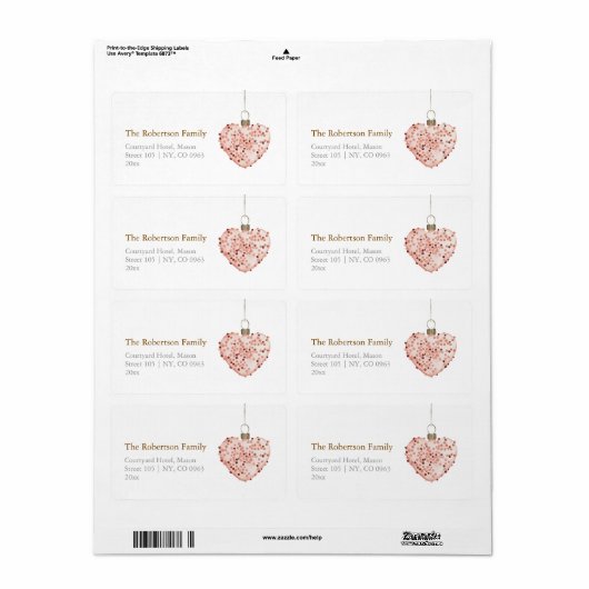 Minimalist Christmas Heart Ornament ラベル (フルシート)