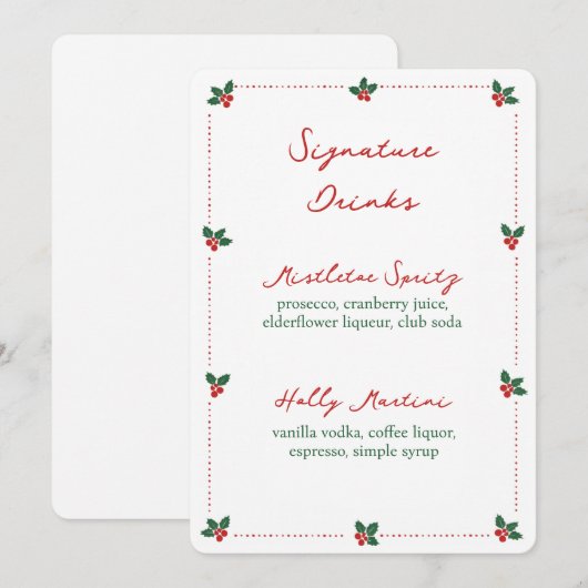Minimalist Christmas Holly Signature Drinks Sign (正面/裏面)