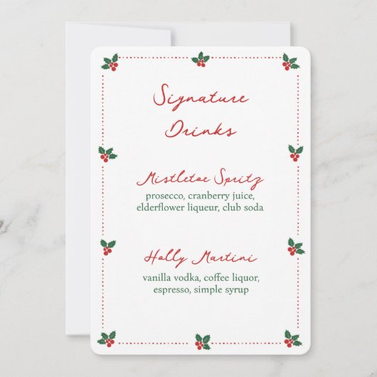Minimalist Christmas Holly Signature Drinks Sign (正面)