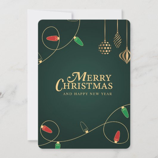Minimalist Christmas Lights & Gold Ornaments シーズンカード (正面)