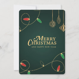 Minimalist Christmas Lights & Gold Ornaments シーズンカード
