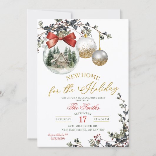Minimalist Christmas Ornament Housewarming Party 招待状 (正面)