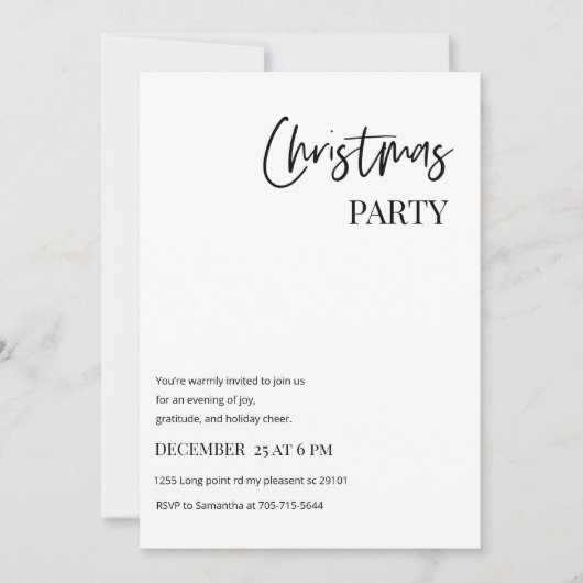 Minimalist Christmas Party Modern  招待状 (正面)