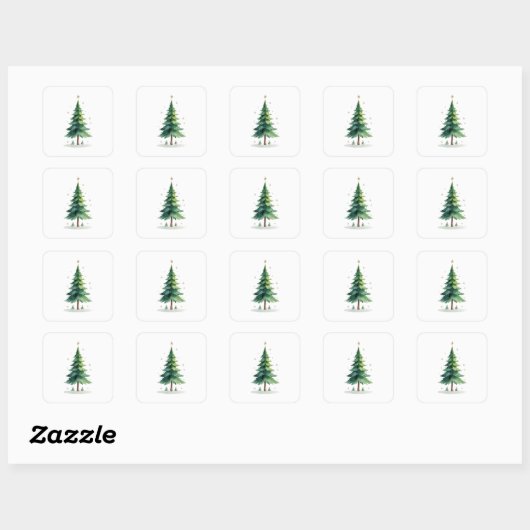 Minimalist Christmas Pine Tree Stickers – Holiday  スクエアシール (シート)