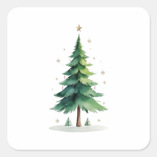 Minimalist Christmas Pine Tree Stickers – Holiday  スクエアシール (正面)