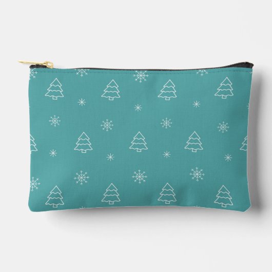 Minimalist Christmas Tree and Snowflake Pattern アクセサリーポーチ (正面)