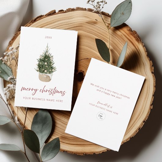 Minimalist Christmas Tree Business Holiday Card 招待状