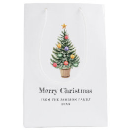 Minimalist Christmas Tree  Family Name Year  ミディアムペーパーバッグ
