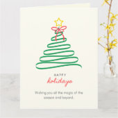 Minimalist Christmas Tree Happy Holidays Folded Ca カード (黄色い花)