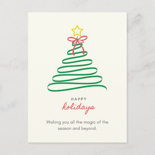 Minimalist Christmas Tree Happy Holidays Postcard シーズンポストカード (正面)