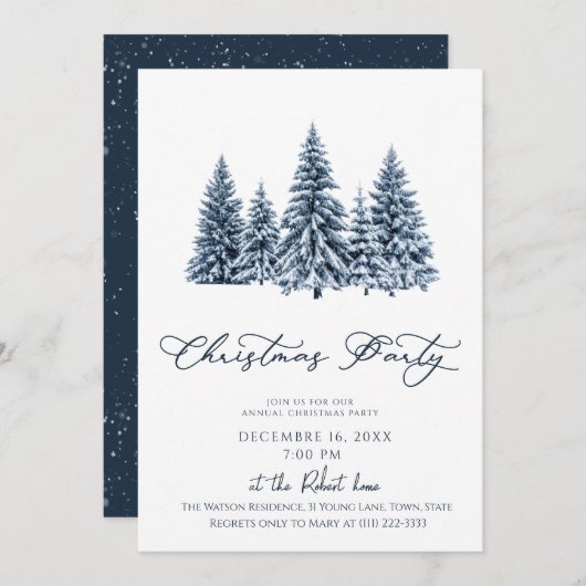 Minimalist Christmas Tree Holiday party 招待状 (正面/裏面)