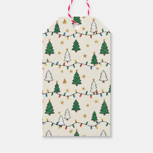 Minimalist Christmas Tree Lights Pattern ギフトタグ (正面)