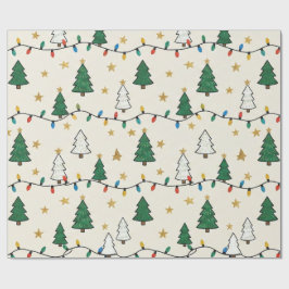 Minimalist Christmas Tree Lights Pattern Gift ラッピングペーパー