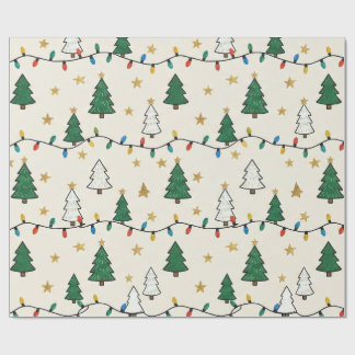 Minimalist Christmas Tree Lights Pattern Gift ラッピングペーパー