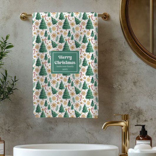 Minimalist Christmas trees gold holiday bath towel バスタオルセット