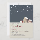 Minimalist Christmas Village Snowy Night Holiday  招待状 (正面)