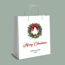Minimalist Christmas wreath gift bag personalized ミディアムペーパーバッグ