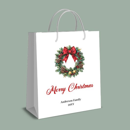 Minimalist Christmas wreath gift bag personalized ミディアムペーパーバッグ