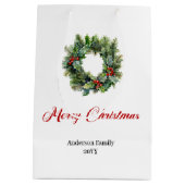 Minimalist Christmas wreath gift bag red green  ミディアムペーパーバッグ (裏面)