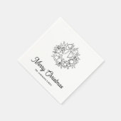 Minimalist Christmas Wreath Line Art Personalized スタンダードカクテルナプキン (角)