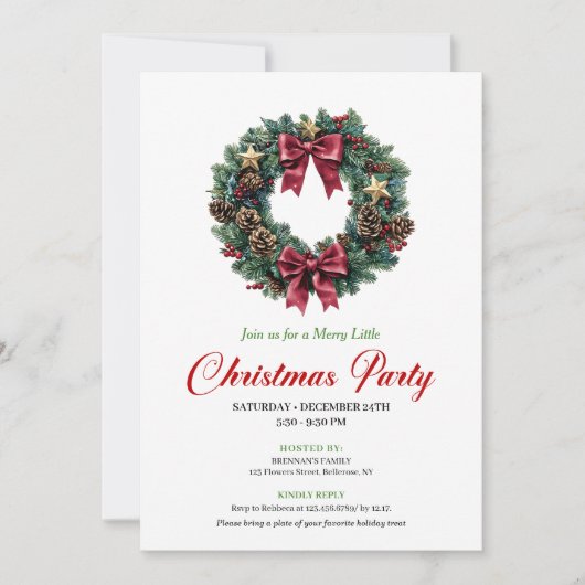 Minimalist Christmas Wreath Party Invitation 招待状 (正面)