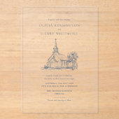 Minimalist Church Venue Sketch Elegant Wedding アクリル招待状 (正面)