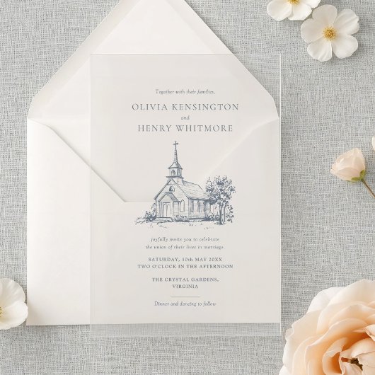 Minimalist Church Venue Sketch Elegant Wedding アクリル招待状