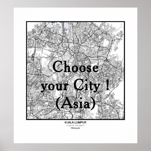 Minimalist City Maps Poster Line Art ASIA ポスター (正面)