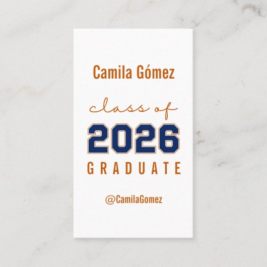 Minimalist Class of 2026 Graduate Custom Info Card 名刺 (正面)