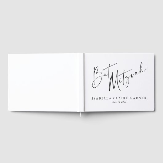 Minimalist Classic Black White Custom Bat Mitzvah ゲストブック (全面)