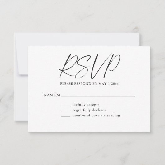 Minimalist Classic Black White Modern Bat Mitzvah 出欠カード (正面)