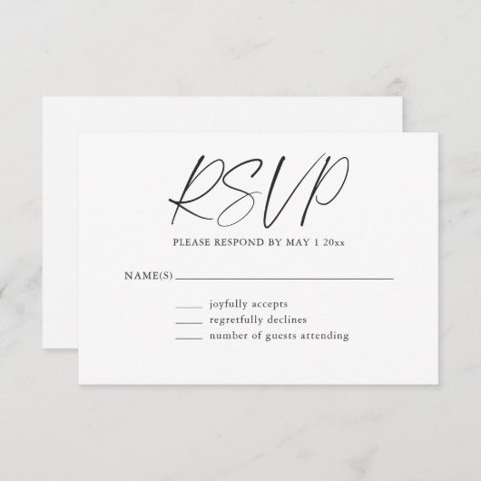 Minimalist Classic Black White Modern Bat Mitzvah 出欠カード (正面/裏面)