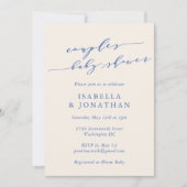 Minimalist Classic Blue Script Couples Baby Shower 招待状 (正面)