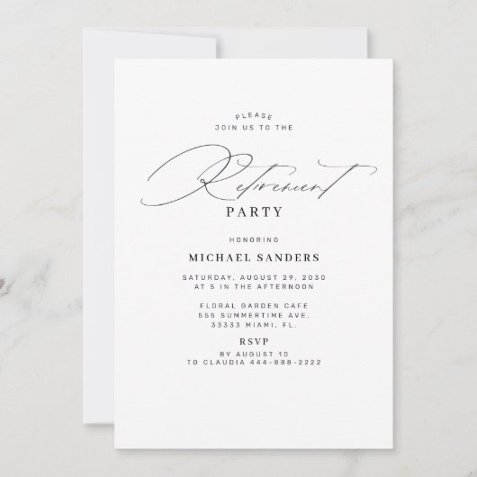Minimalist classic calligraphy retirement party 招待状 (正面)
