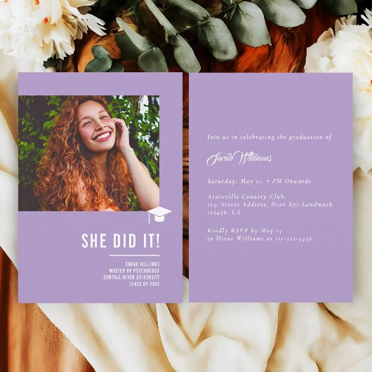 Minimalist Classic Elegant Lavender Graduation 招待状