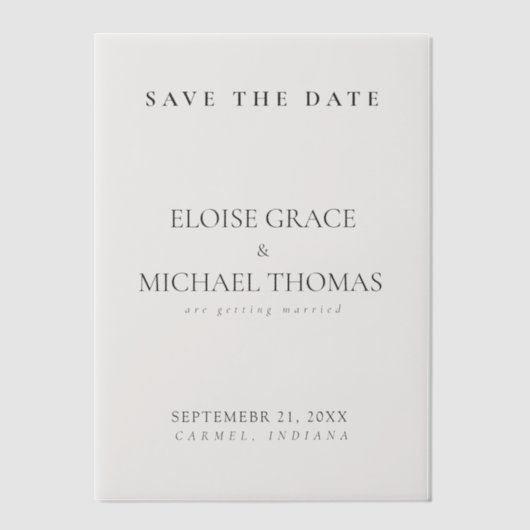 Minimalist Classic Wedding Save The Date  ベラム紙招待状 (正面)