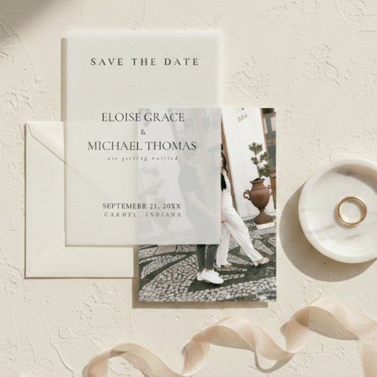 Minimalist Classic Wedding Save The Date  ベラム紙招待状