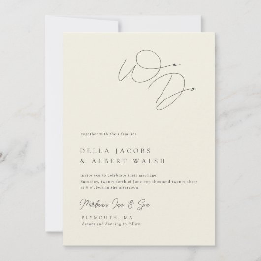 Minimalist Classy Calligraphy Ivory Wedding 招待状 (正面)