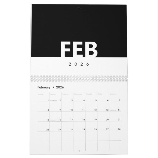 Minimalist Clean Modern Design Calendar カレンダー (2月 2026)