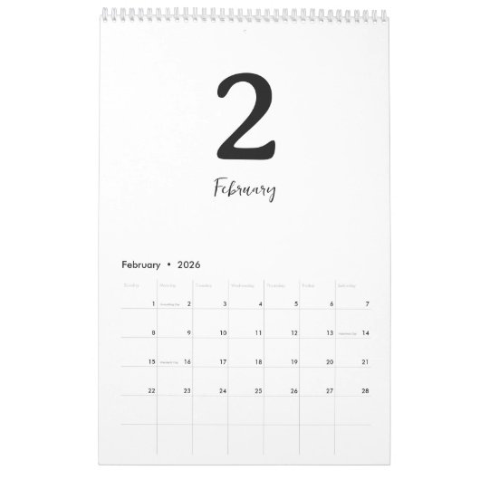 Minimalist Clean Modern Design Calendar カレンダー (2月 2026)