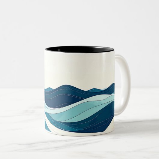 Minimalist Coastal Line Art Coffee Cup mug ツートーンマグカップ (正面右)